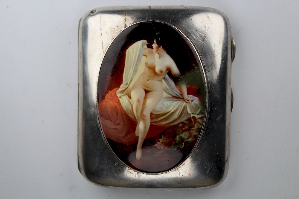 Appraisal: Art Deco 'Nude Woman' Silver Cigarette Case Art Deco 'Nude