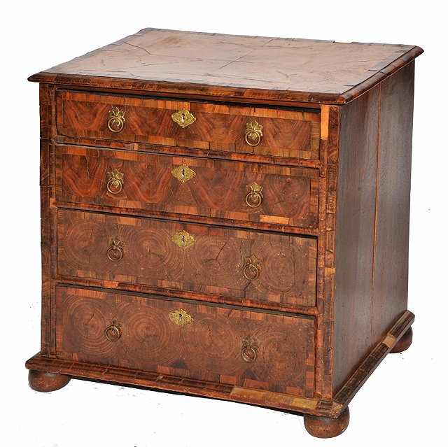 Appraisal: AN TH CENTURY SMALL WALNUT VENEERED CHEST of four long