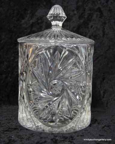 Appraisal: Lead Crystal Biscuit Jar Lid in Pinwheel PatternThis is a