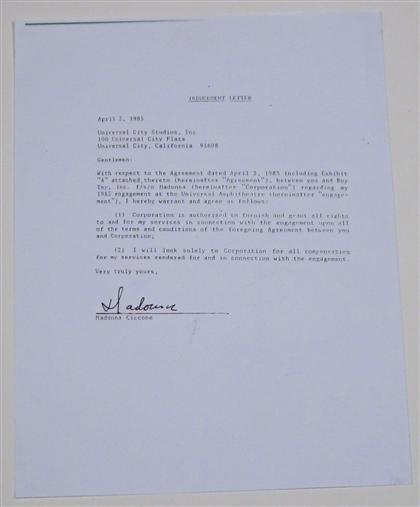 Appraisal: MADONNA An inducement letter dated April between Madonna and Universal