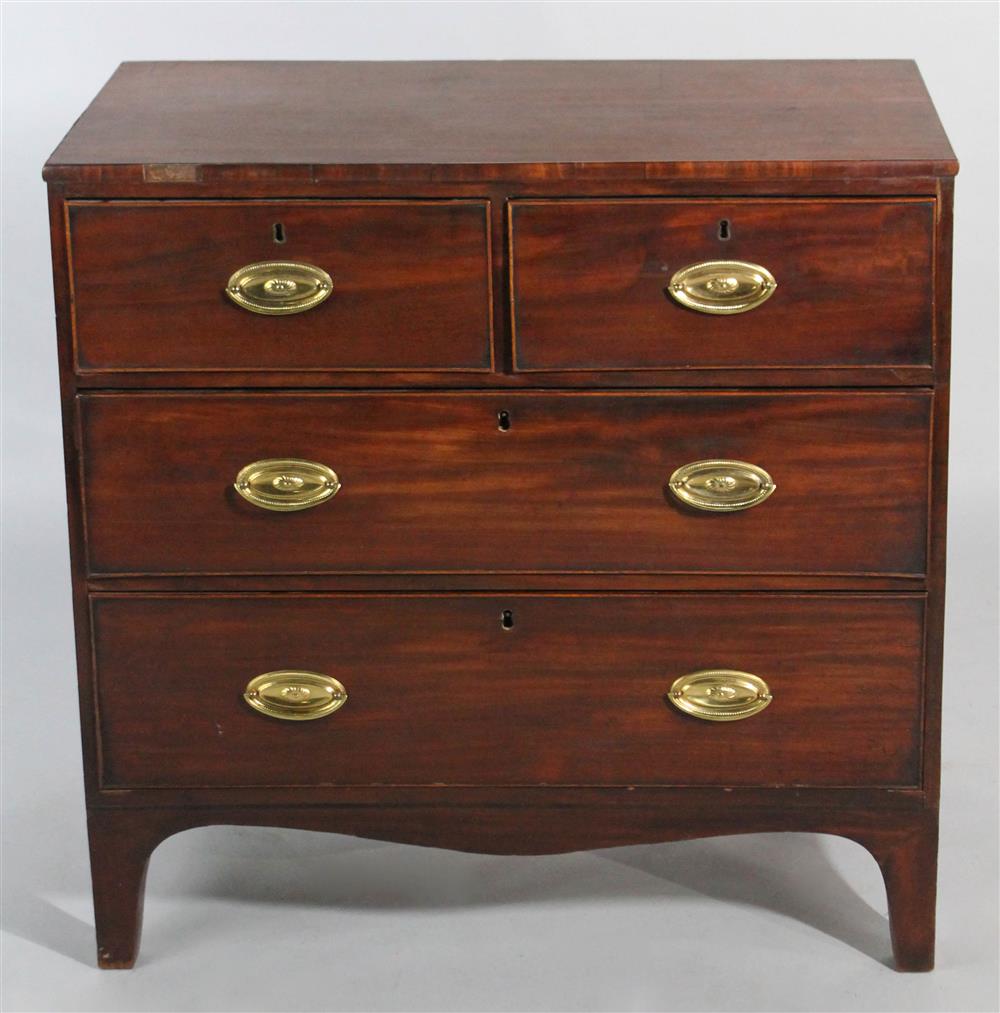 Appraisal: GEORGIAN HEPPLEWHITE MAHOGANY BACHELOR'S CHEST having a rectangular top with