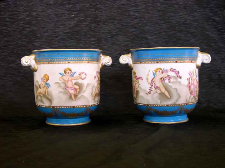 Appraisal: Good Pair of Christian Nonna Volkstedt Two-Handled Porcelain Cachepots in