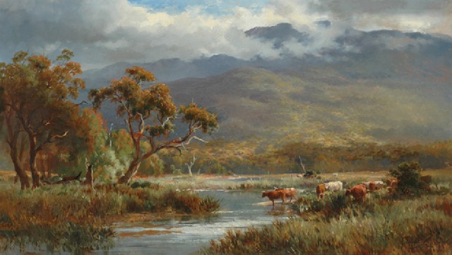 Appraisal: Charles Rolando - Cattle by the River oil on canvas