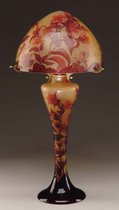 Appraisal: GALLE CAMEO TABLE LAMP Multi-shaded red floral and foliage design