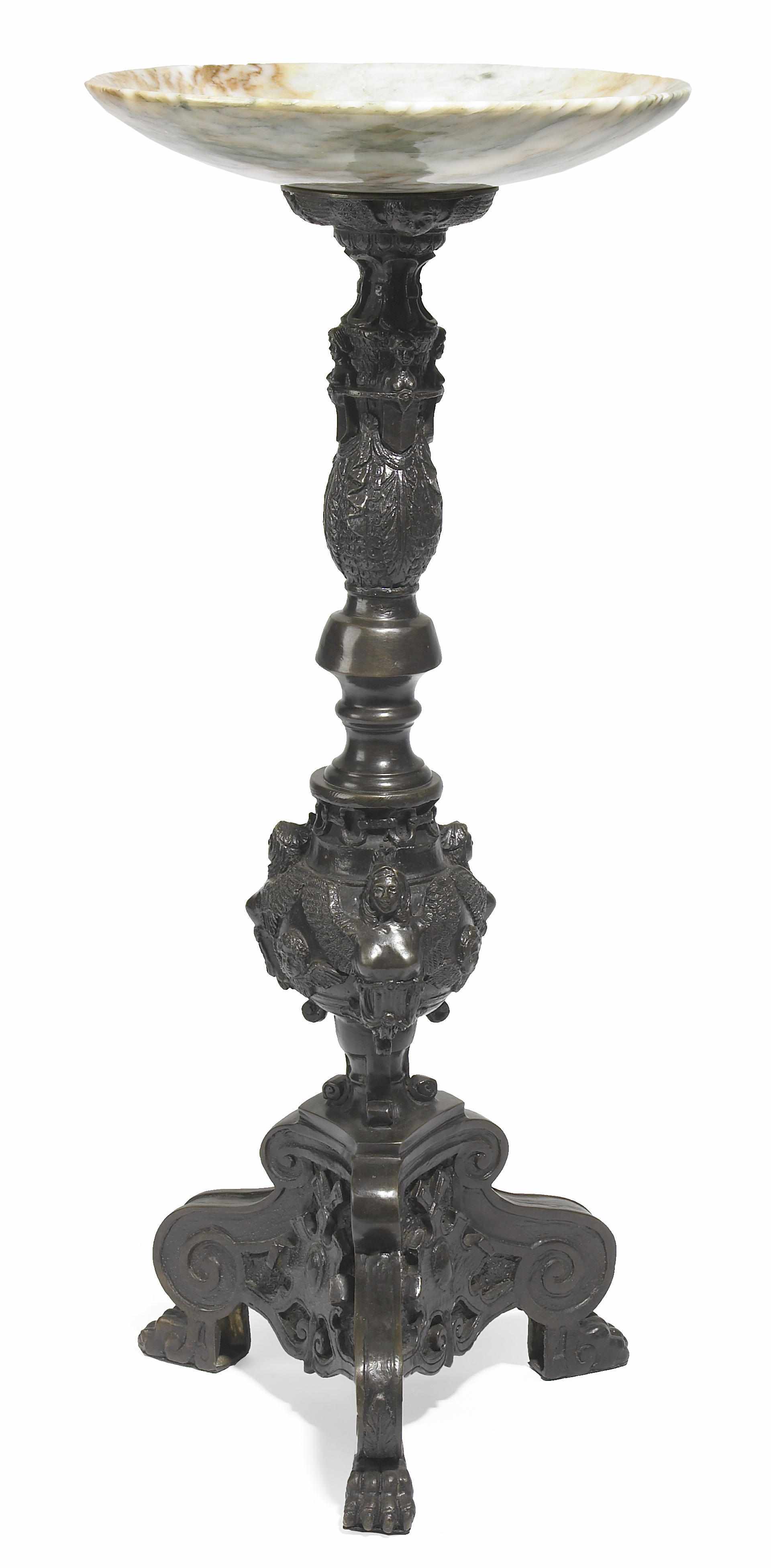 Appraisal: A Renaissance Revival patinated metal and marble pedestal bowl height