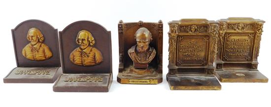 Appraisal: Five th C bronzed bookends relating to William Shakespeare English