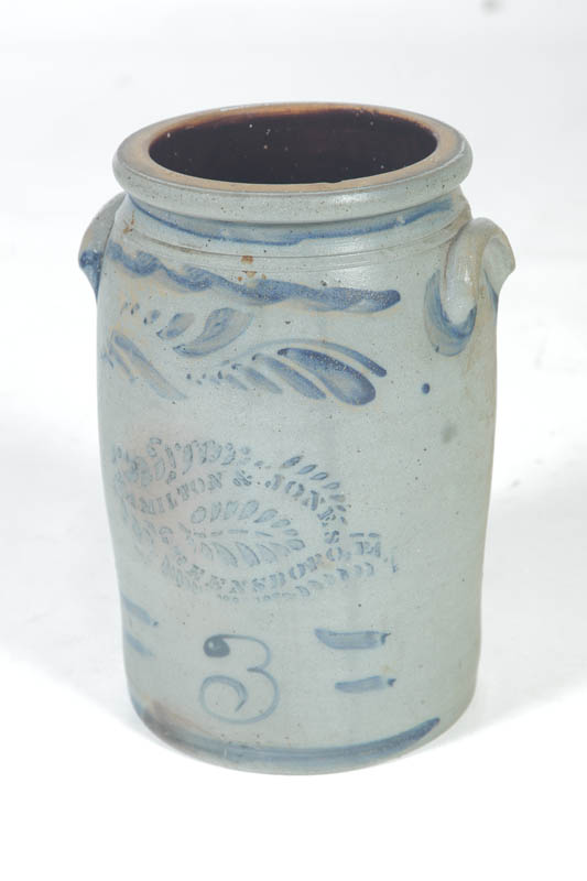 Appraisal: STONEWARE CROCK Second half- th century Stenciled cobalt label for