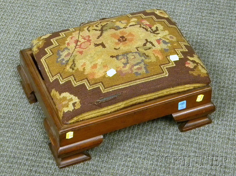 Appraisal: Needlepoint Upholstered Cherry Footstool