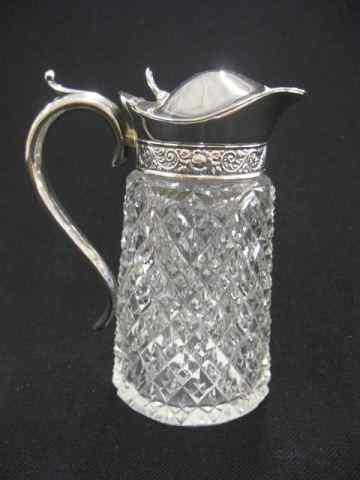 Appraisal: Silverplate Cut Glass Syrup Pitcher strawberry diamond design - ''