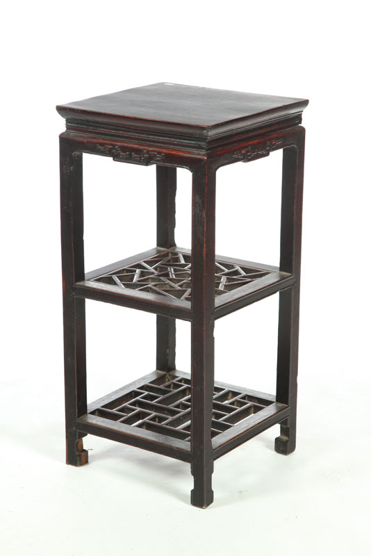 Appraisal: STAND AND SCROLL CABINET China th century fruitwood cabinet with