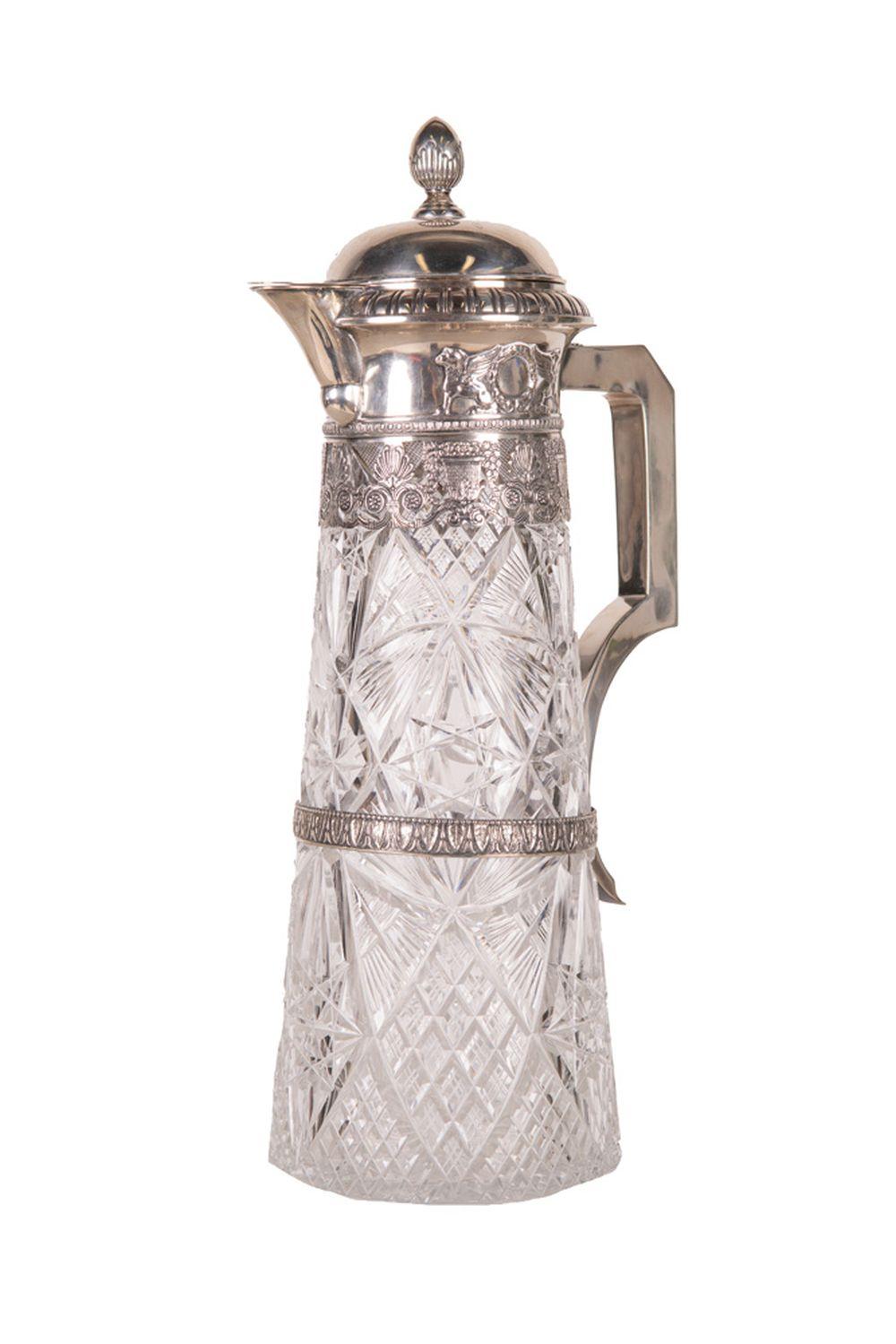 Appraisal: RUSSIAN SILVER CUT GLASS PITCHERin the Neoclassic style the lid