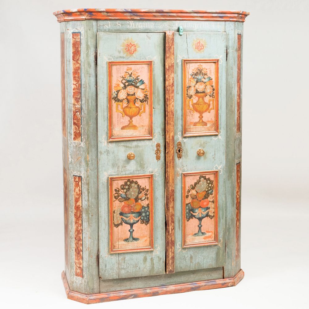 Appraisal: Austrian Painted Armoire With a fitted and papered interior ft