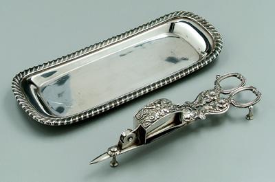 Appraisal: George III silver candle snuffer with cutter floral and scroll