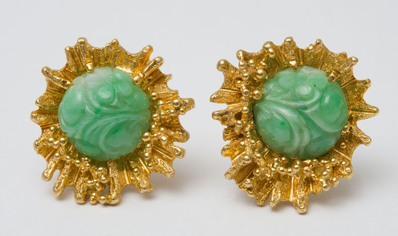 Appraisal: PAIR OF WACHLER K AND K GOLD AND JADE EARRINGS