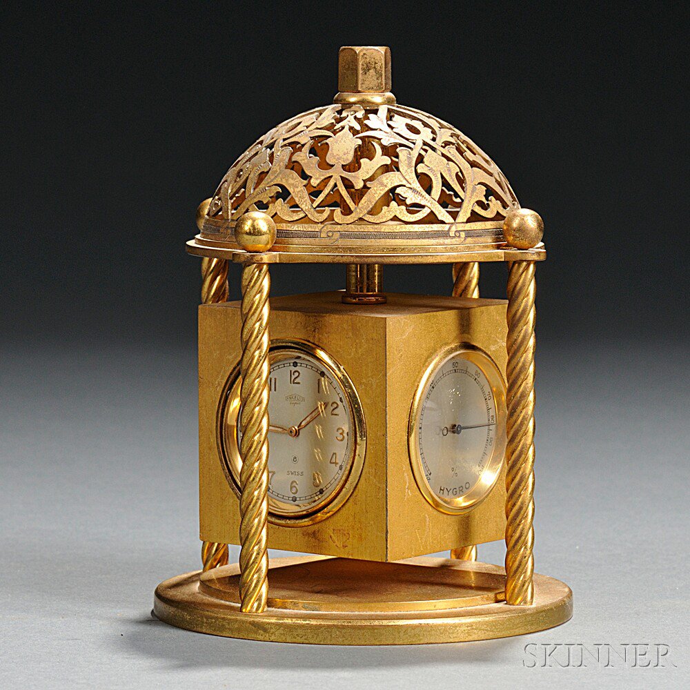 Appraisal: Traveling Gilt Brass Desk Clock by Angelus Switzerland with a