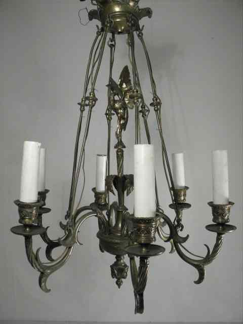 Appraisal: Bronze F Barbedienne six arm figural chandelier Unique vintage design