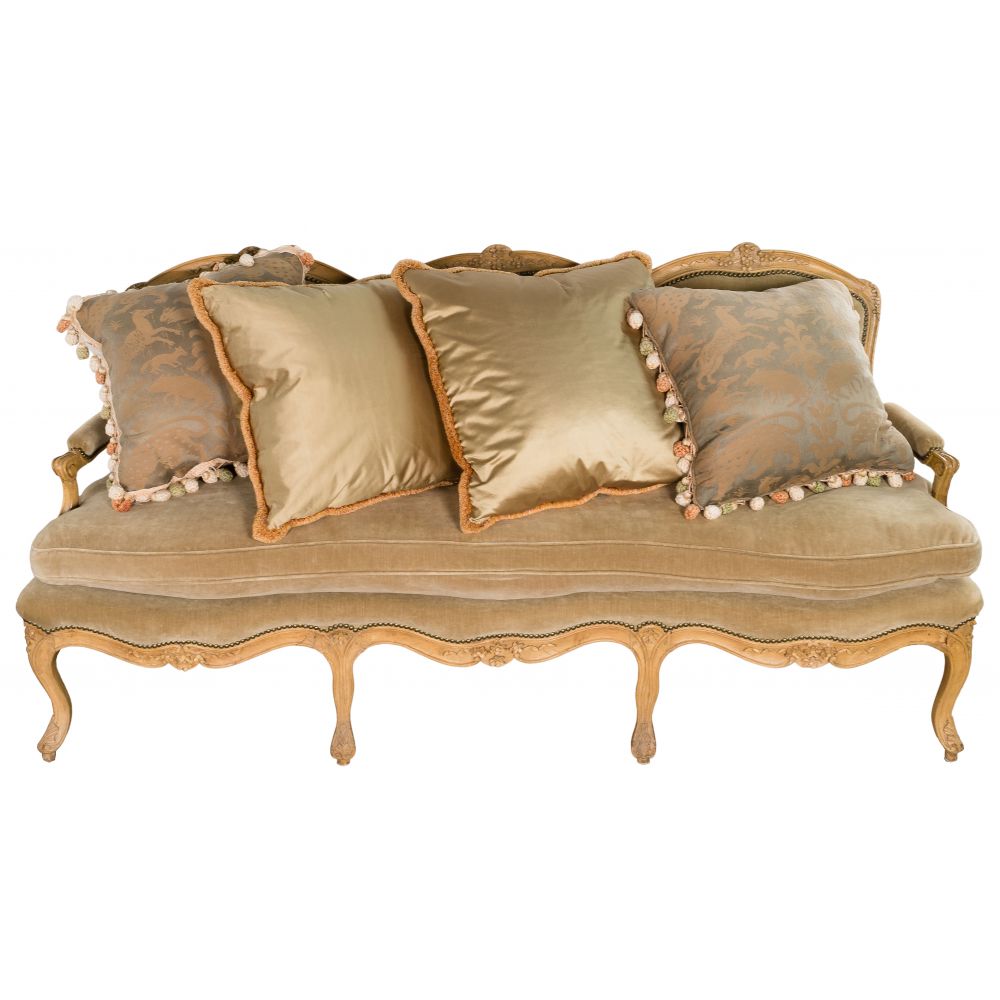 Appraisal: MIKE BELL CARVED BEECHWOOD GASCOGNE III CANAPEUpholstered having carved floral