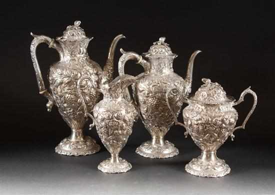 Appraisal: American repousse sterling silver four-piece tea and coffee service probably