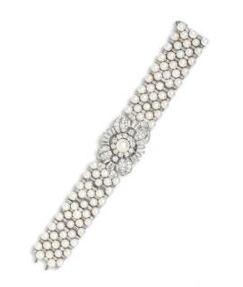 Appraisal: A Fine Platinum Cultured Pearl and Diamond Surprise Wristwatch Jaeger