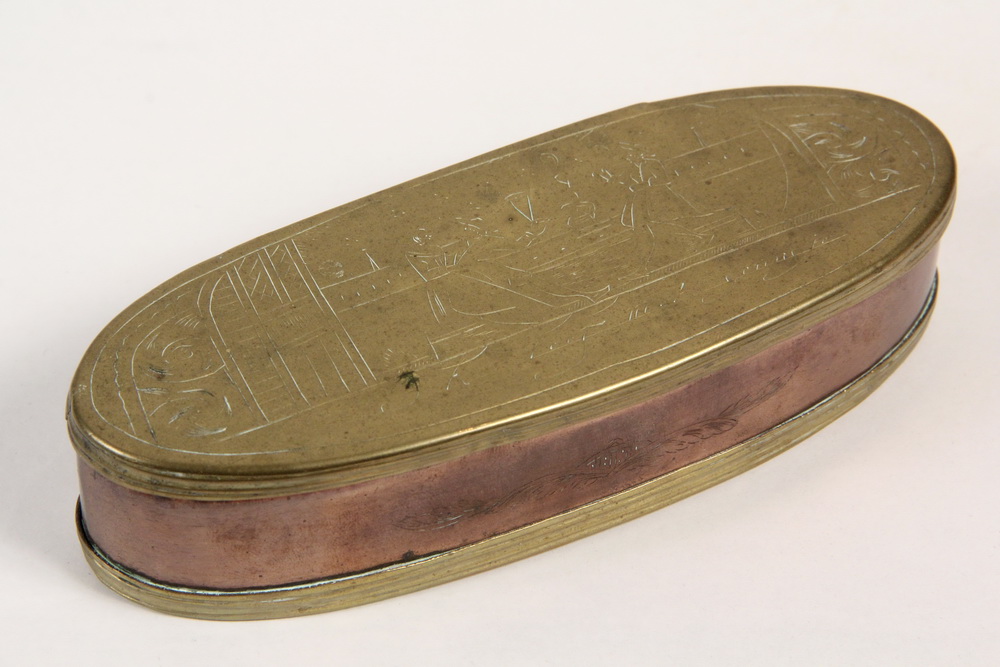 Appraisal: DUTCH TOBACCO BOX - th c Brass and Copper Oval