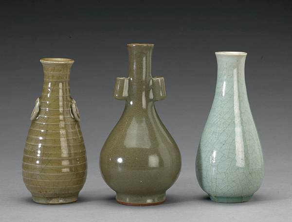 Appraisal: A group of three small celadon glazed vases Southern Song