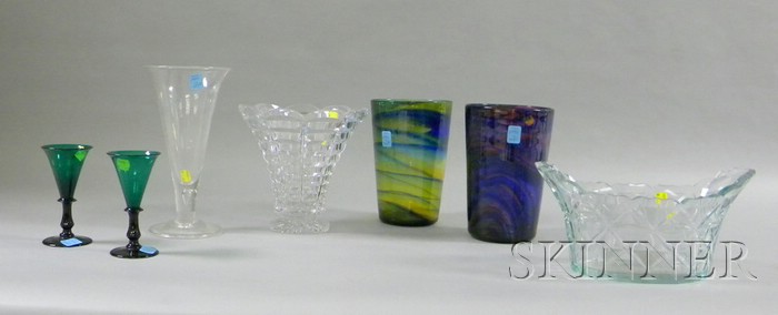 Appraisal: Group of Seven Colored and Colorless Glass Items two colorless