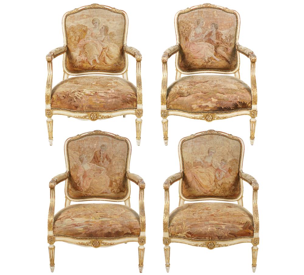 Appraisal: LARGE LOUIS XVI STYLE LATE TH C FAUTEUIL ARM CHAIRSSet