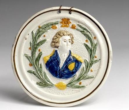 Appraisal: STAFFORDSHIRE PEARLWARE CIRCULAR COMMEMORATIVE PLAQUE OF CHARLES JAMES FOX CIRCA