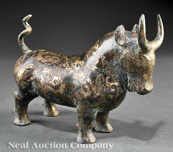 Appraisal: A Chinese Silver Inlaid Bronze Figure of a Buffalo Ming