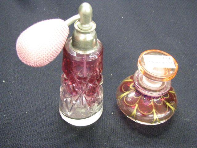 Appraisal: Art Glass Atomizer Perfume Bottle atomizer is cranberry to clear