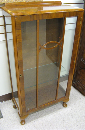 Appraisal: SMALL WALNUT AND GLASS CURIO CABINET English mid th century