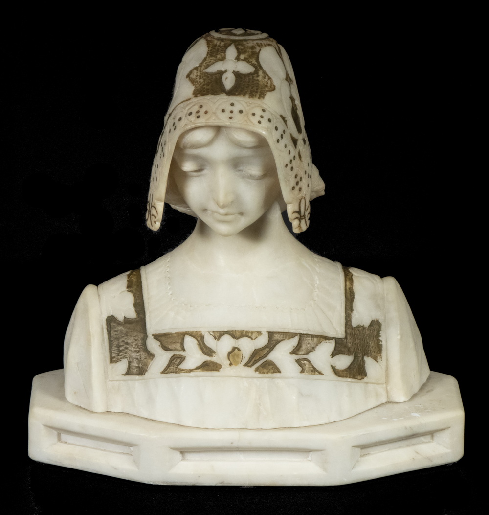 Appraisal: ALABASTER BUST SCULPTURE ART NOUVEAU ERA Dante's Beatrice in carved