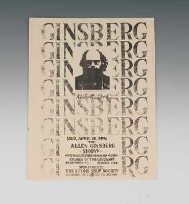 Appraisal: Allen Ginsberg Autographed Flyer Printed flyer promoting the Allen Ginsberg