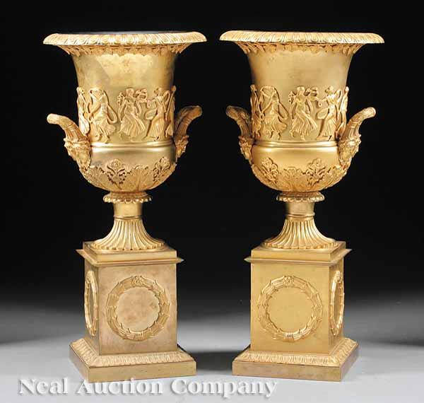 Appraisal: A Monumental Pair of Gilt Bronze Campagna Urns in the