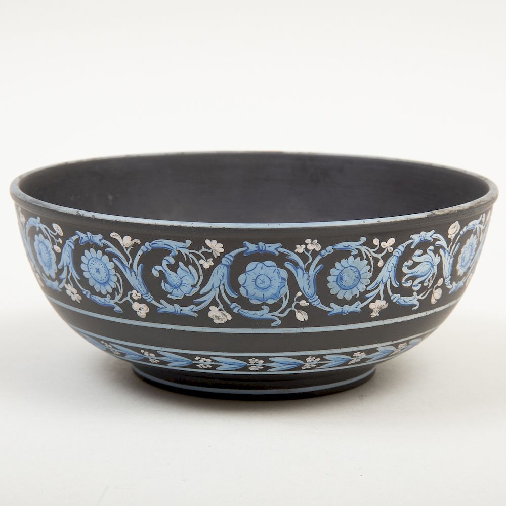 Appraisal: Wedgwood Black Basalt Encaustic Decorated Bowl Impressed mark enamelled in