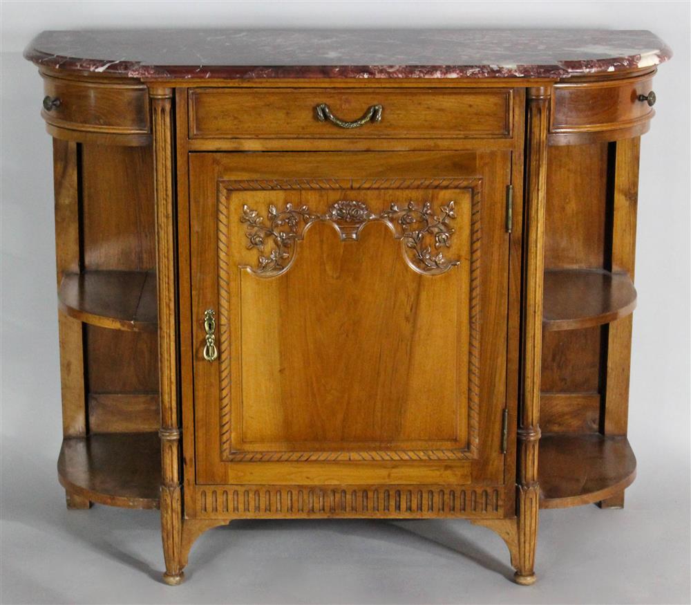 Appraisal: FRENCH PROVINCIAL CARVED CHERRYWOOD CABINET WITH MARBLE TOP having a