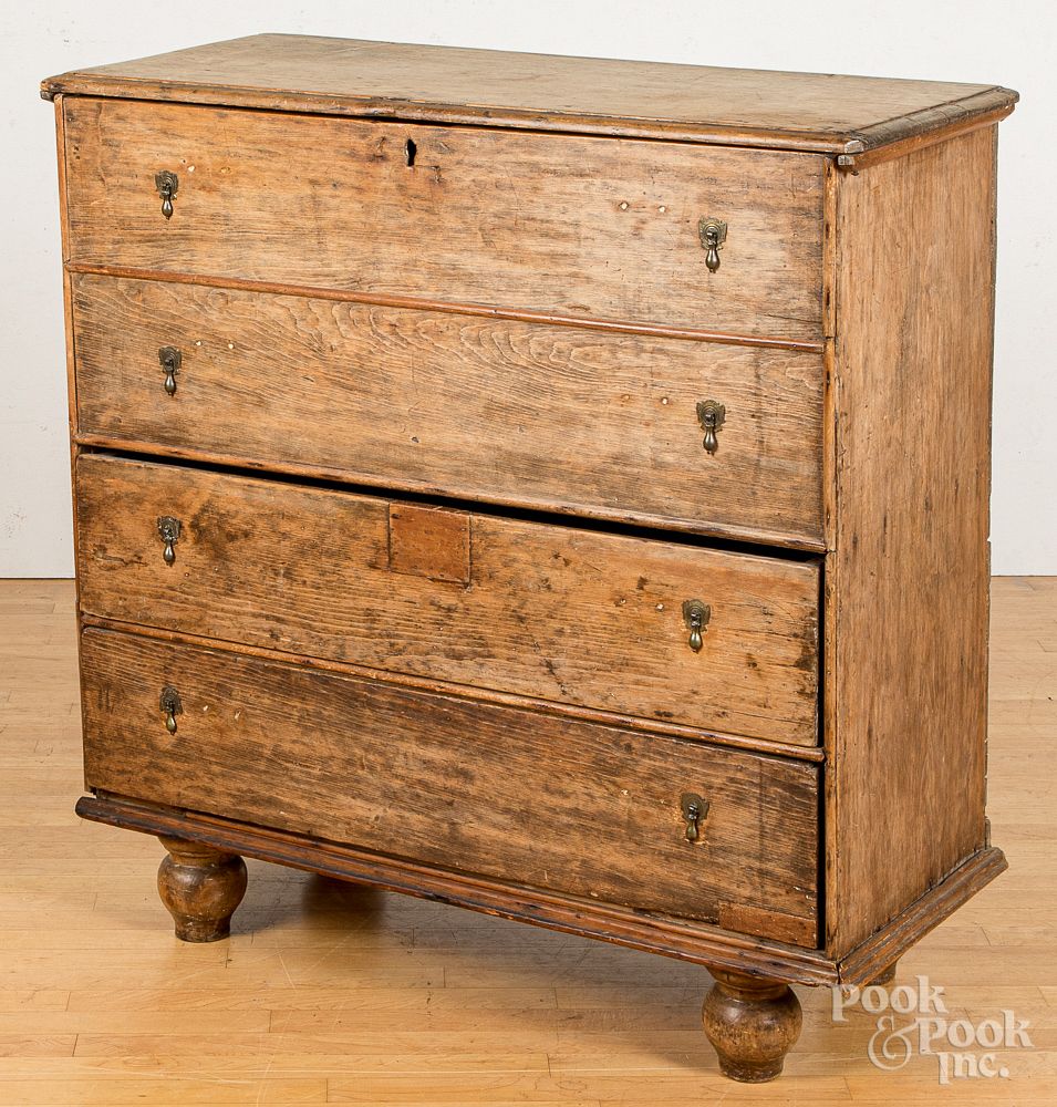 Appraisal: New England William and Mary pine mule chest New England