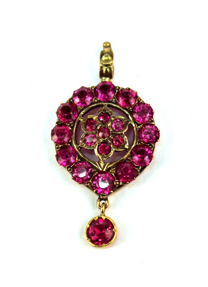 Appraisal: K Yellow Gold Rubies Mughal Style Pendant K K gold