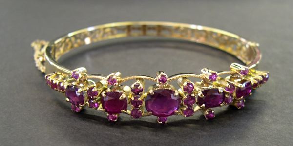 Appraisal: Handmade Fourteen-Karat Yellow Gold and Ruby Victorian-Style Bangle Bracelet containing