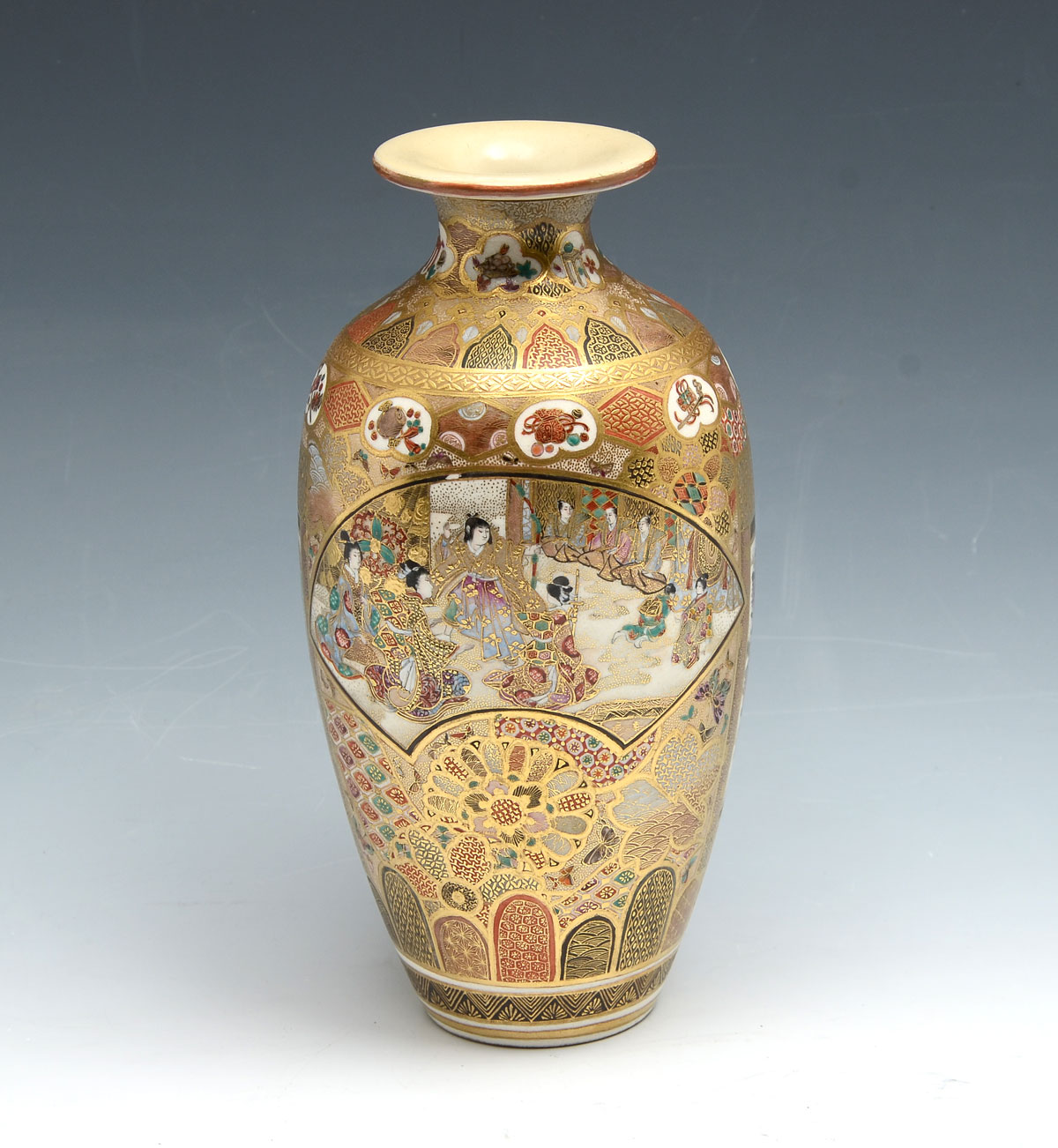 Appraisal: MEIJI PERIOD IMPERIAL SATSUMA VASE Finely painted Japanese Meiji period