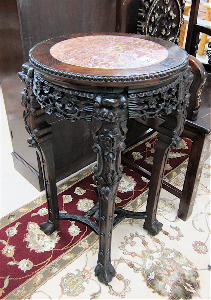 Appraisal: CARVED HONGMU PEDESTAL TABLE Chinese export early th century having