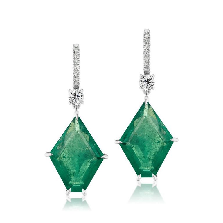 Appraisal: EMERALD AND DIAMOND EARRING EMERALD AND DIAMOND EARRING A pair