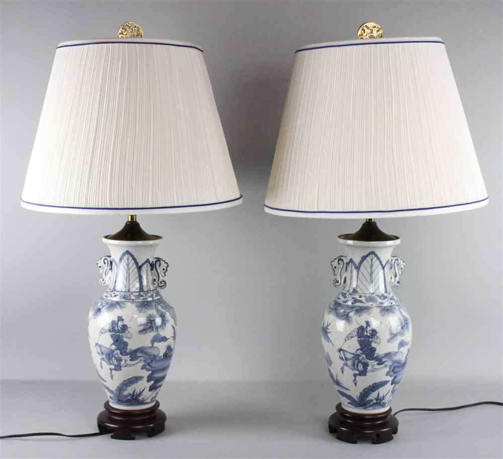 Appraisal: TWO CHINESE PORCELAIN BLUE AND WHITE LAMPS of tapering shape