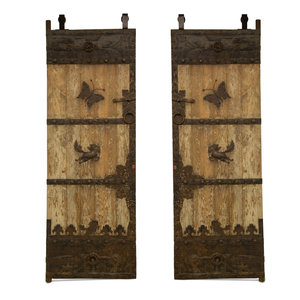 Appraisal: A Pair of Continental Iron Mounted Weathered Oak Doors th