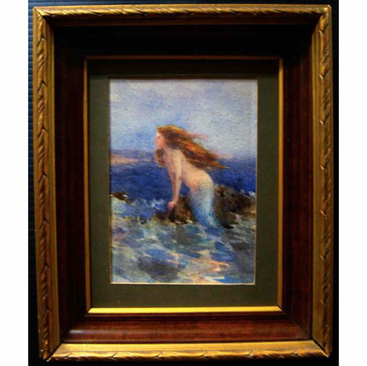 Appraisal: UNSIGNED TH CENTURY RED HAIRED SIREN WATERCOLOUR Shadow box frame