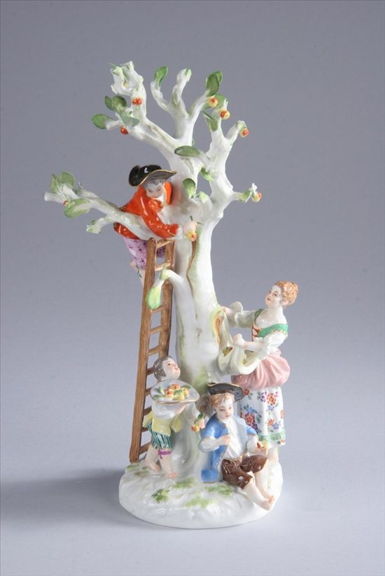 Appraisal: MEISSEN PORCELAIN FIGURAL GROUP APPLE HARVEST late th century underglaze