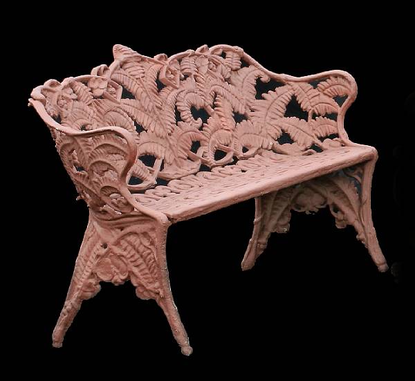 Appraisal: A cast iron painted garden bench The fern leaf decorated