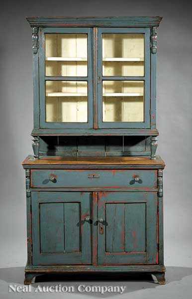 Appraisal: An Antique English Painted Pine Cupboard mid- th c molded