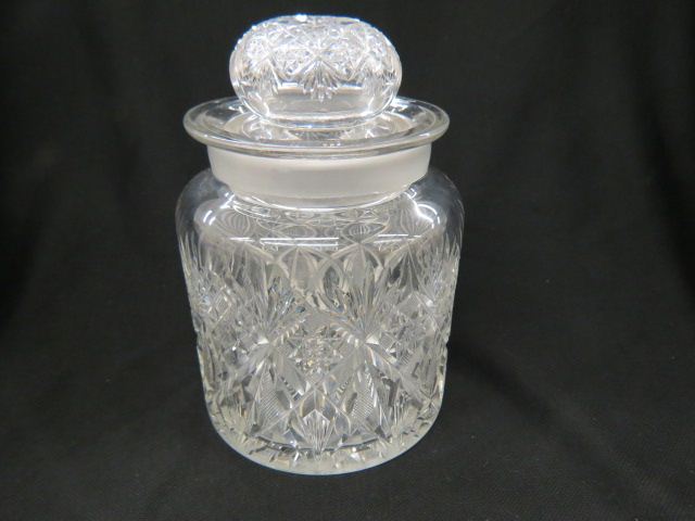 Appraisal: Cut Glass Humidor diamond starburst fan designs brilliant period tall