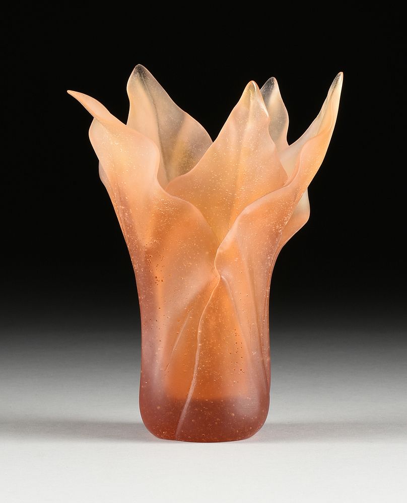 Appraisal: A DAUM AMBER P TE DE VERRE CRYSTAL TULIP VASE